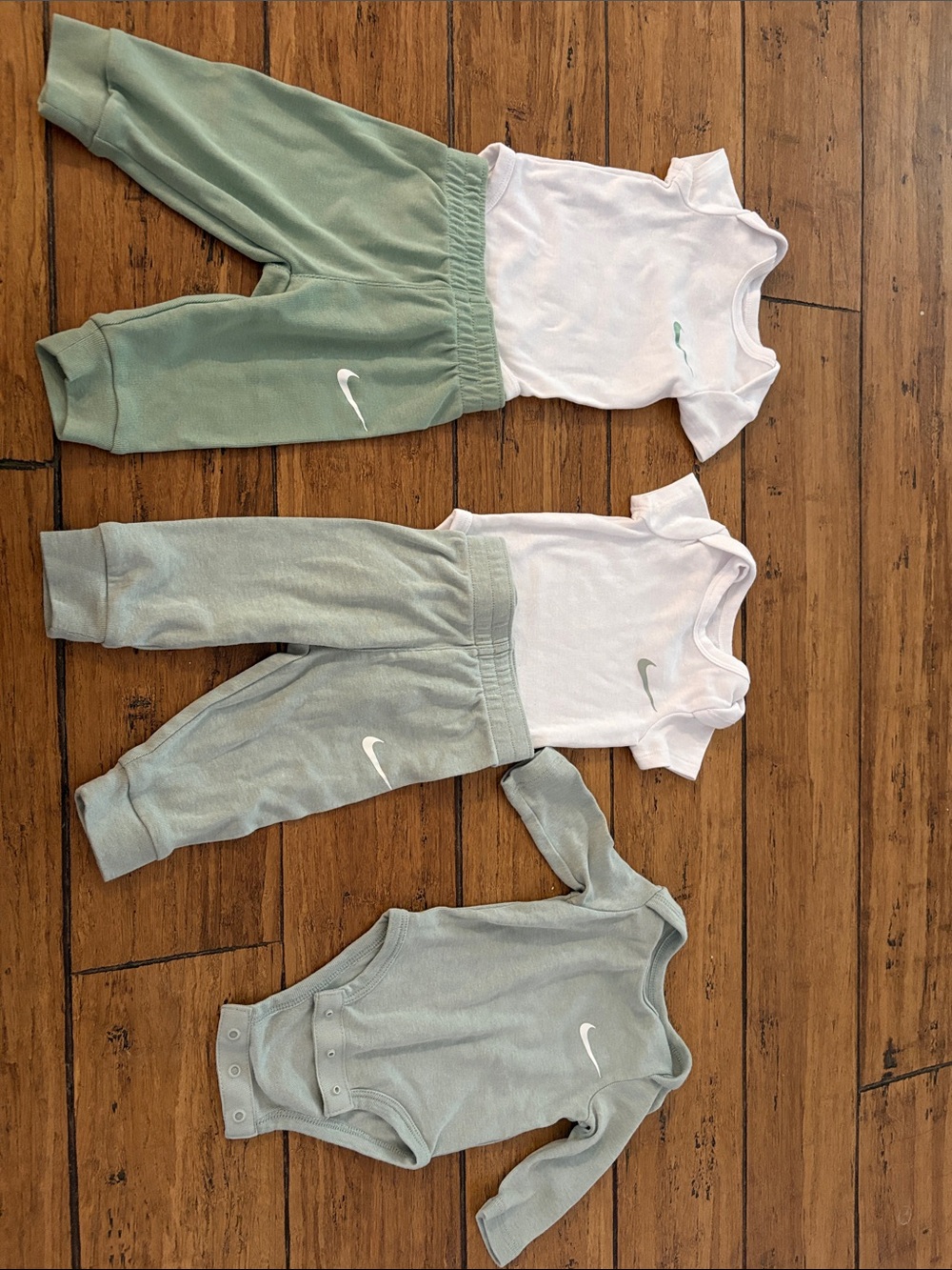 Nike Sage Green Kids Jogger Pants Set with White Bodysuits